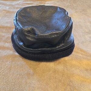 Black Leather Womens Bucket Hat Cotton Trim